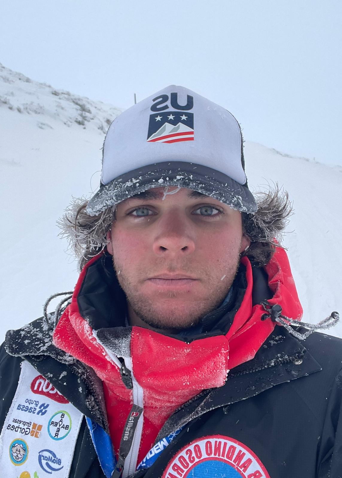 Giovanni, ski coach, in a snowstorm on a training slope